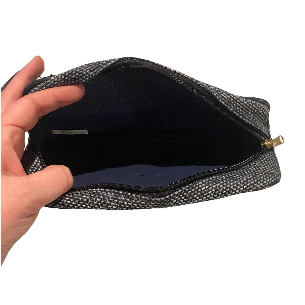 VTG Fifth Avenue‎ Gray Blue Tweed Small Toiletry Accessory Make-up Travel Bag
